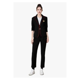 Design metal button women's suit suit, customized red contrast black single-breasted women's suit, Emperor Hotel work uniform women's suit, tailor-made suit company HL060 Design metal button women's suit suit, customized red contrast black single-breasted women's suit, Emperor Hotel work uniform women's suit, tailor-made suit company HL060